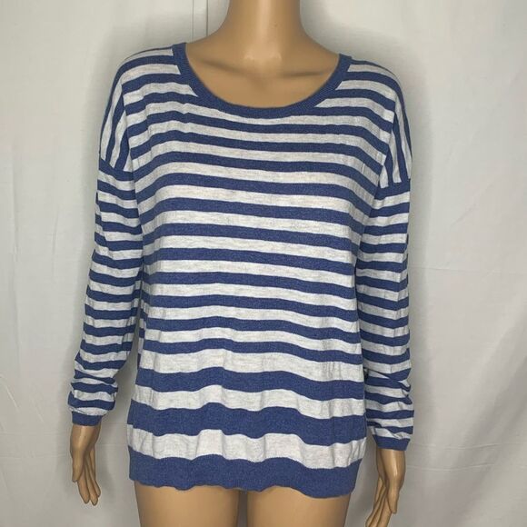 Vince Cotton Blue White Striped Pullover Sweater M - Picture 1 of 7
